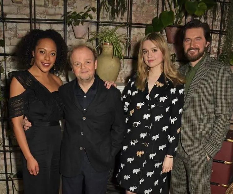 Rosalind Eleazar pictured with Toby Jones, Aimee Lou Wood and Richard Armitage at the press night after party for 